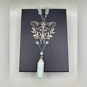 🦋Luna Moth Morganite Opalite Fluorite Necklace